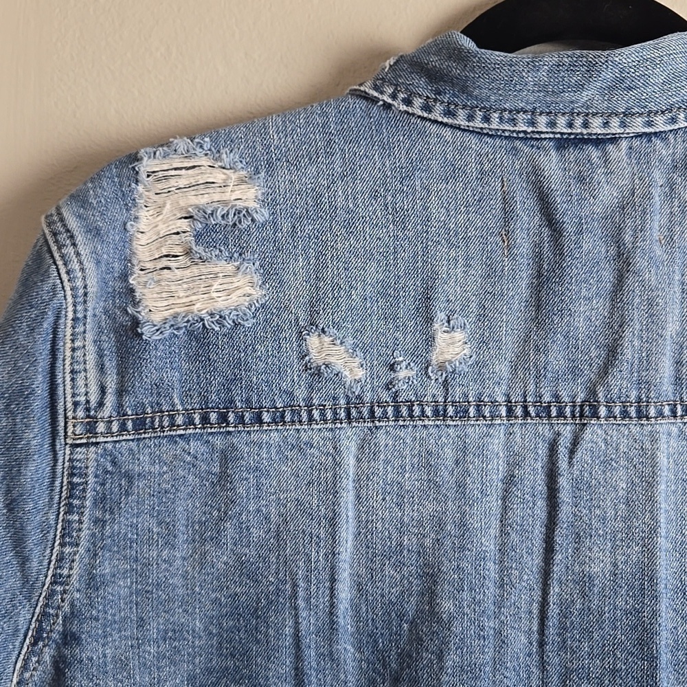 Pistola Distressed Cropped Blue Denim Jacket-Size Large - Picture 14 of 16